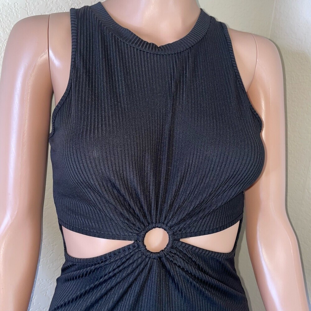 Love J. midi dress Mid/side cutout form fitting body con stretch SZ M black - Picture 3 of 7
